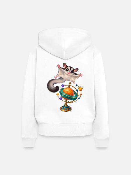 Gleitbeutler mit buntem Planeten-Ringkreisel - Frauen Premium Bio Zip Hoodie - Weiß