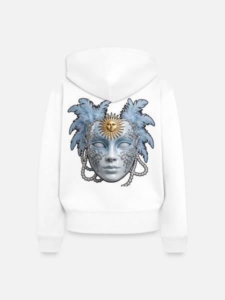 Blaue Venezianische Maske mit Sonne - Frauen Premium Bio Zip Hoodie - Weiß