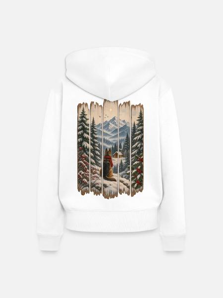 Winter-Waldhund-Weihnachtsdesign – rustikaler Schnee - Frauen Premium Bio Zip Hoodie - Weiß