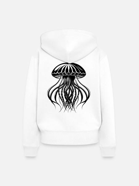 Qualle mit langen Tentakeln - Frauen Premium Bio Zip Hoodie - Weiß