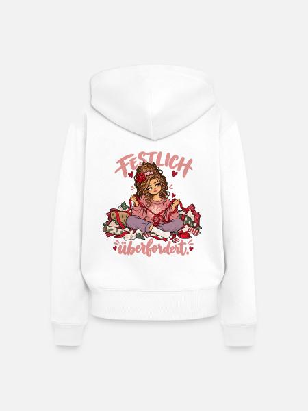 Lustiger Weihnachsspruch - festlich überfordert - Frauen Premium Bio Zip Hoodie - Weiß
