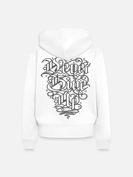 Never give up - Frauen Premium Bio Zip Hoodie - Weiß
