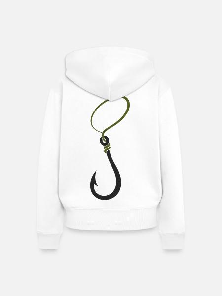 Fischhaken mit grünem Seil - Frauen Premium Bio Zip Hoodie - Weiß