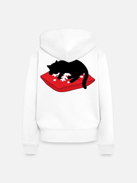 gatto_cucciolo_nero_dorme_su_un_cuscino_inverna - Frauen Premium Bio Zip Hoodie - Weiß