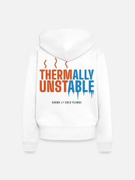 Thermally Unstable – Lustiger Sauna Spruch - Frauen Premium Bio Zip Hoodie - Weiß