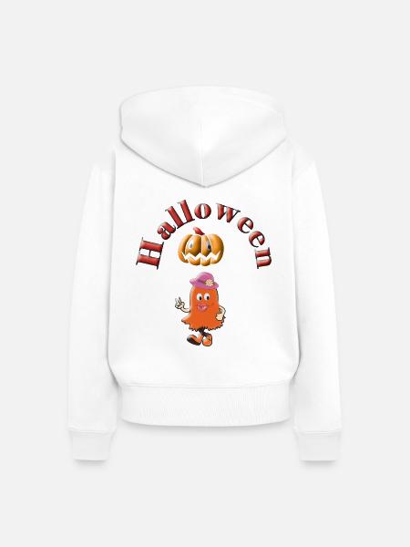 Halloween Freudiger Geist-Kürbis - Frauen Premium Bio Zip Hoodie - Weiß