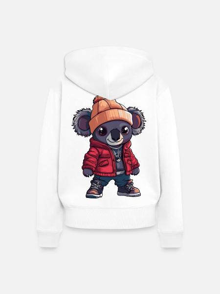 Koala mit Winterjacke und Mütze - Frauen Premium Bio Zip Hoodie - Weiß