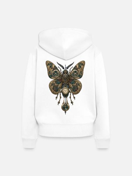 Steampunk Schmetterling – Uhr Mechanik Kunst - Frauen Premium Bio Zip Hoodie - Weiß
