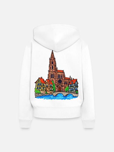 Straßburg Skyline im Wachsmalstil - Frauen Premium Bio Zip Hoodie - Weiß