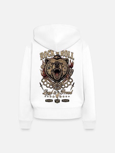 Rock & Roll Bär – Laut & Stolz - Frauen Premium Bio Zip Hoodie - Weiß