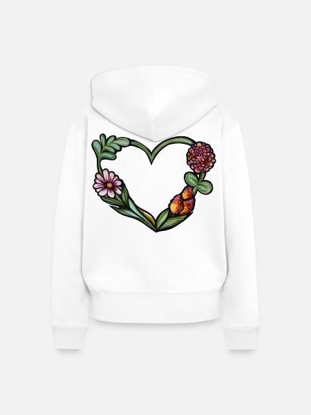 Aquarellrahmen mit Blumenherz - Frauen Premium Bio Zip Hoodie - Weiß