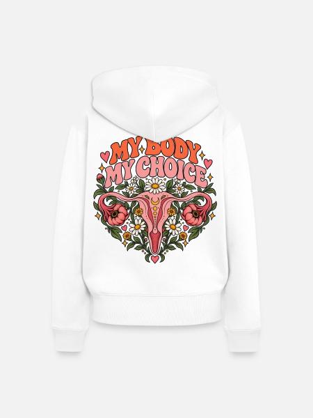 "My body my choice" - Frauen Premium Bio Zip Hoodie - Weiß