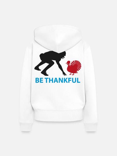 Sei dankbar, Truthahn-Silhouette - Frauen Premium Bio Zip Hoodie - Weiß