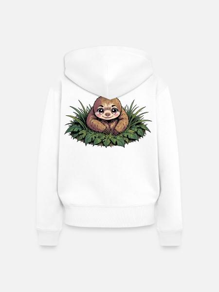 Kuschelfaultier im Blätterrausch - Frauen Premium Bio Zip Hoodie - Weiß
