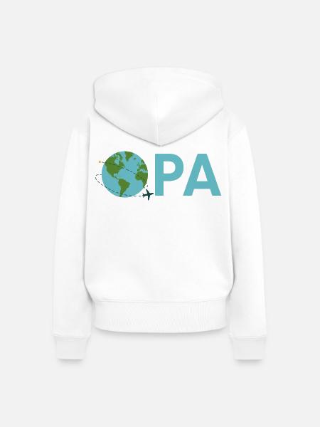 Opa mit Weltkugel – Hellblau - Frauen Premium Bio Zip Hoodie - Weiß