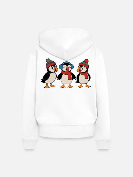 Drei Weihnachts-Papageitaucher – Weihnachten - Frauen Premium Bio Zip Hoodie - Weiß