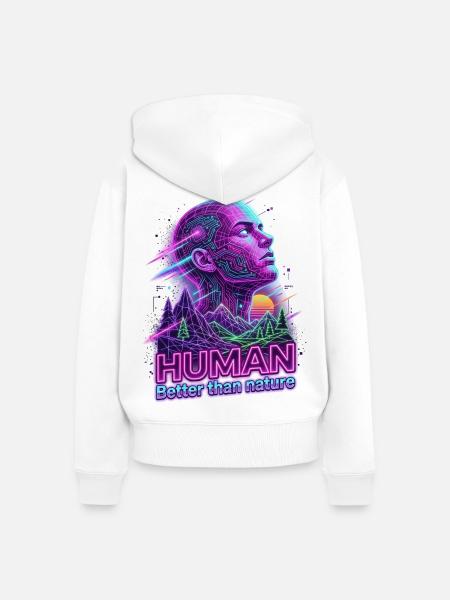 Human_-_better_than_Nature_-_Retrowave - Frauen Premium Bio Zip Hoodie - Weiß