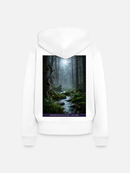 Mondnacht verzauberter Wald - Frauen Premium Bio Zip Hoodie - Weiß