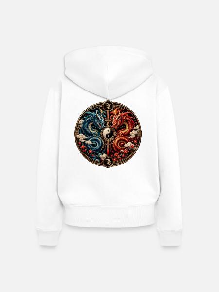 YinYang Drachenkreis - Frauen Premium Bio Zip Hoodie - Weiß