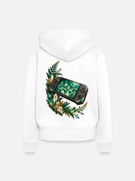 Kristallkonsole im smaragdgrünen Farnbogen - Frauen Premium Bio Zip Hoodie - Weiß