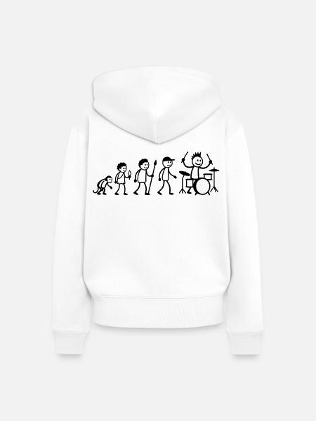 Evolution Drummer Strichmänchen Schlagzeug - Frauen Premium Bio Zip Hoodie - Weiß