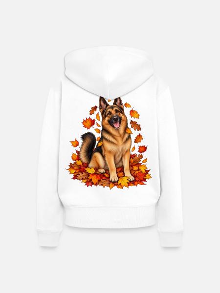 Herbstlicher Schäferhund auf Laub - Frauen Premium Bio Zip Hoodie - Weiß