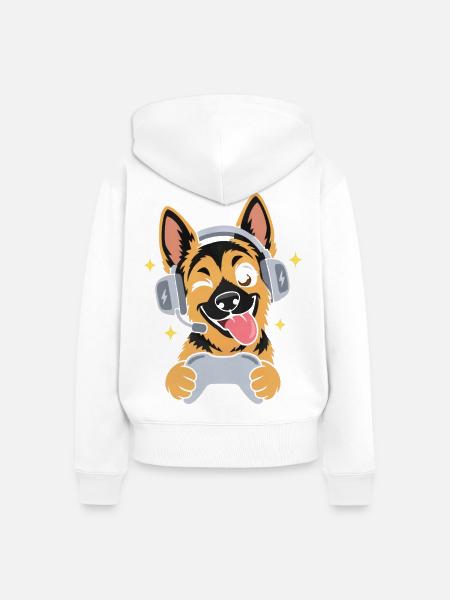 Gaming Deutscher Schäferhund mit Headset - Frauen Premium Bio Zip Hoodie - Weiß