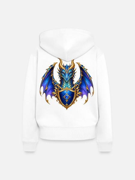 Saphirblauer Drache – Goldenes Wappenschild - Frauen Premium Bio Zip Hoodie - Weiß