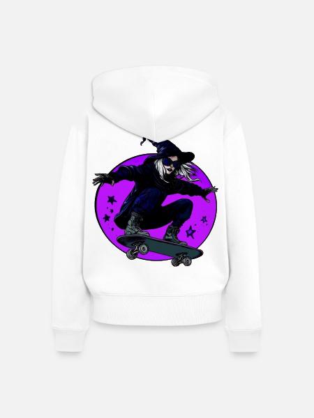 Hexen Skaterin Halloween - Frauen Premium Bio Zip Hoodie - Weiß