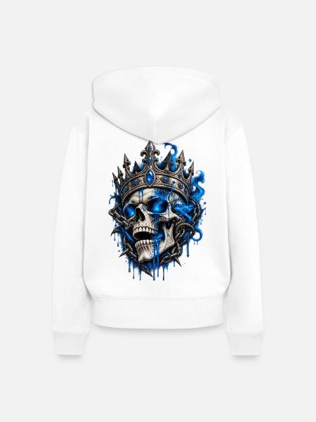 Königstotenkopf mit Blaufeuer - Frauen Premium Bio Zip Hoodie - Weiß