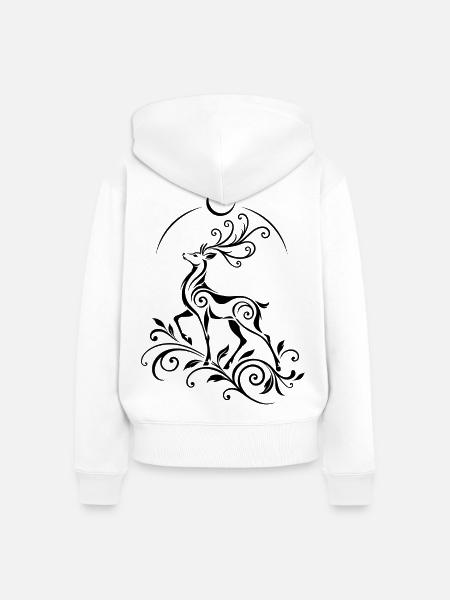 Hirsch mit Mond - Mystisches Waldmotiv - Frauen Premium Bio Zip Hoodie - Weiß