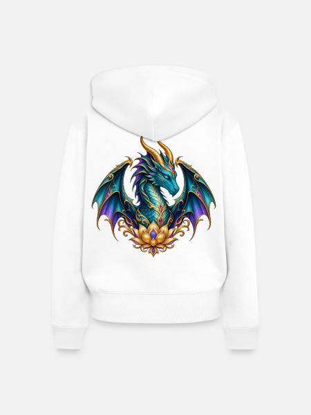 Lotusdrache – Türkiser Fantasy-Drache in Gold - Frauen Premium Bio Zip Hoodie - Weiß