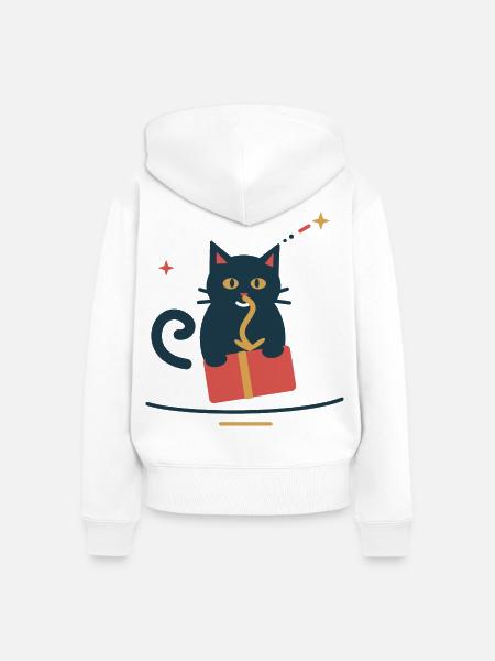 Katze klaut die Geschenkschleife – Weihnachten - Frauen Premium Bio Zip Hoodie - Weiß