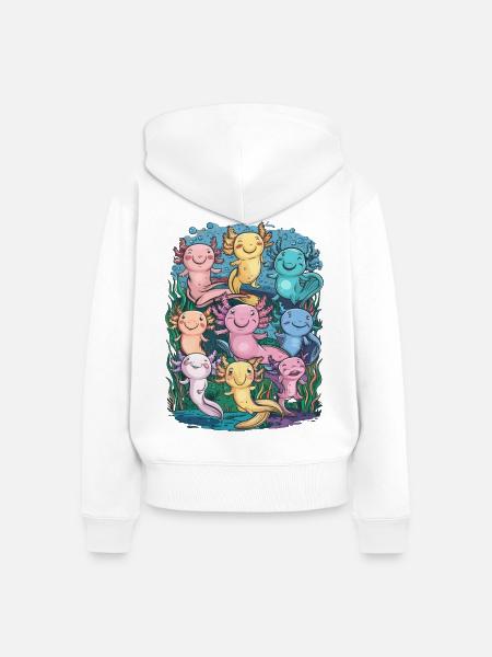 Bunte Glückliche Axolotl - Frauen Premium Bio Zip Hoodie - Weiß