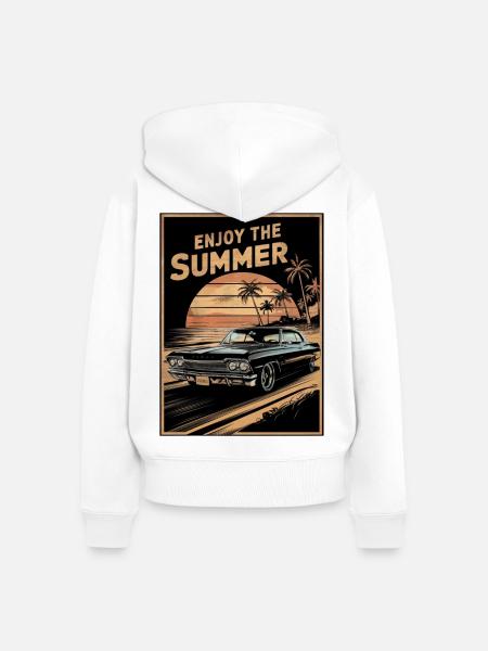 Sonnenuntergang mit dem Sommer-Oldtimer - Frauen Premium Bio Zip Hoodie - Weiß
