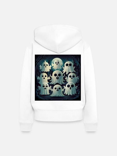 Süßes Kawaii-geister-halloween-spukhaus - Frauen Premium Bio Zip Hoodie - Weiß