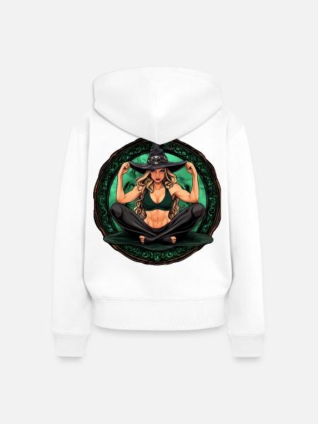 Yoga Hexe Halloween - Frauen Premium Bio Zip Hoodie - Weiß
