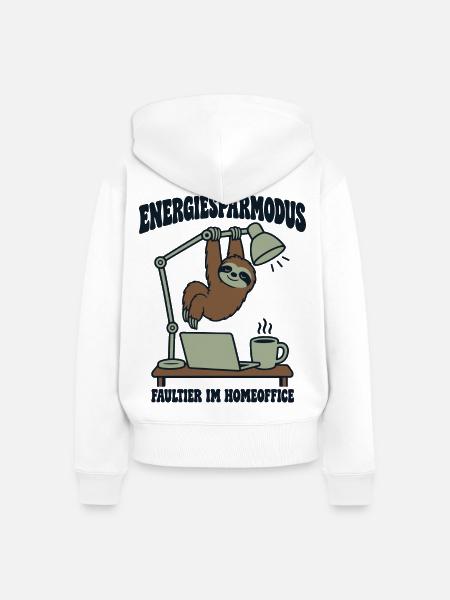 Energiesparmodus Faultier im Homeoffice - Frauen Premium Bio Zip Hoodie - Weiß