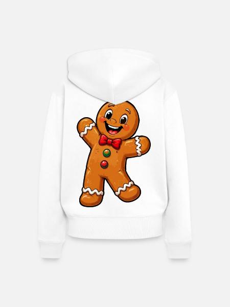 Lebkuchenmännchen mit roter Schleife - Frauen Premium Bio Zip Hoodie - Weiß