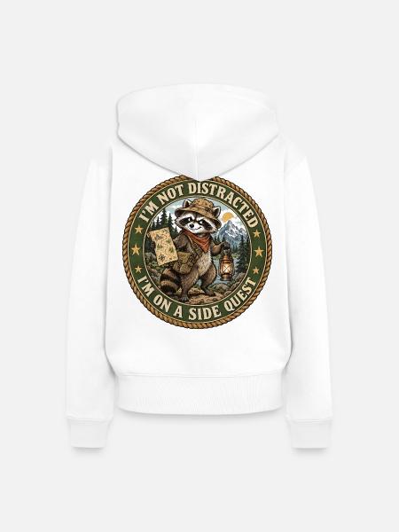 Nicht abgelenkter Waschbär-Quest - Frauen Premium Bio Zip Hoodie - Weiß