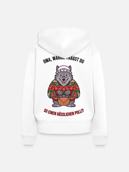 Hässlicher Weihnachtspullover – Wolf & Oma - Frauen Premium Bio Zip Hoodie - Weiß