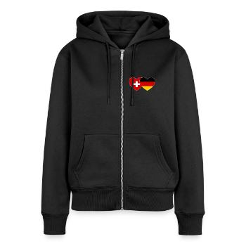Schweiz Deutschland Flagge Herz - Frauen Premium Bio Zip Hoodie - Schwarz - Vorne - Julia (174cm)
