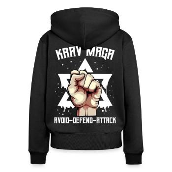Krav Maga - Frauen Premium Bio Zip Hoodie - Schwarz - Hinten - Julia (174cm)