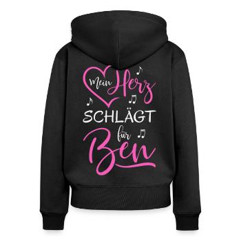 Mein Herz schlägt für Ben - Frauen Premium Bio Zip Hoodie - Schwarz - Hinten - Julia (174cm)