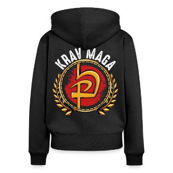 Krav Maga - Frauen Premium Bio Zip Hoodie - Schwarz - Hinten - Julia (174cm)