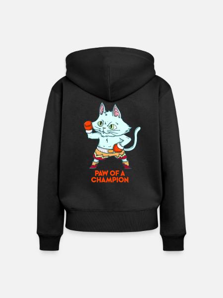 Schlagfertiger Boxerkater Boxring - Frauen Premium Bio Zip Hoodie - Schwarz
