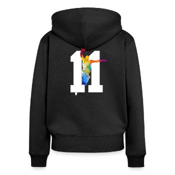 NUMMER 11 BASKETBALL 11. GEBURTSTAG - Frauen Premium Bio Zip Hoodie - Schwarz - Hinten - Julia (174cm)
