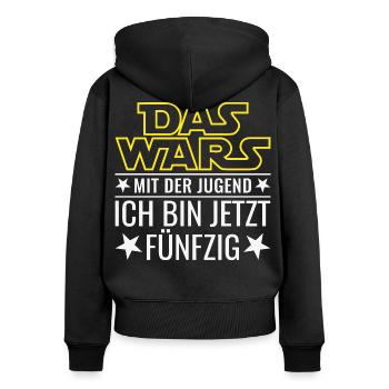 50. Geburtstag Fünfzig Das wars Mit der Jugend - Frauen Premium Bio Zip Hoodie - Schwarz - Hinten - Julia (174cm)