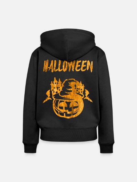 Halloween Kürbis Handabdruck - Frauen Premium Bio Zip Hoodie - Schwarz