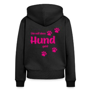 Die Mit Dem Hund Geht - Pink Edition Hundefan.Shop - Frauen Premium Bio Zip Hoodie - Schwarz - Hinten - Julia (174cm)